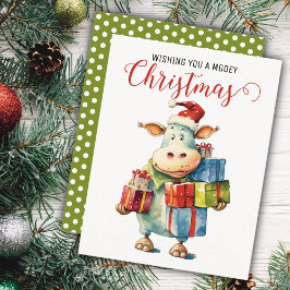 Cartão De Festividades Vaca de Natal com trocadilho 
