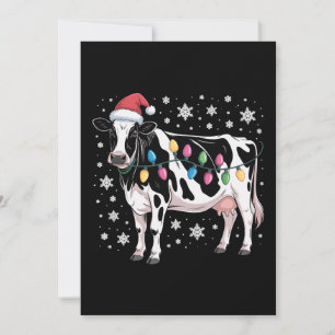 Cartão De Festividades Vaca de Natal Luzes de Natal Chapéu do Papai Noel