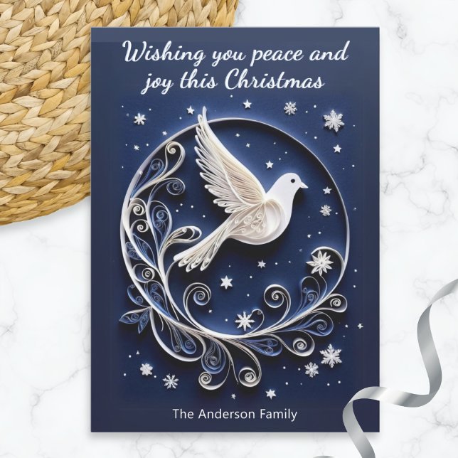 Cartão De Festividades Vaca do Natal do Elegante da Paz Faux Papercraft (An elegant Christmas card, featuring a dove of peace picture with a papercraft appearance)