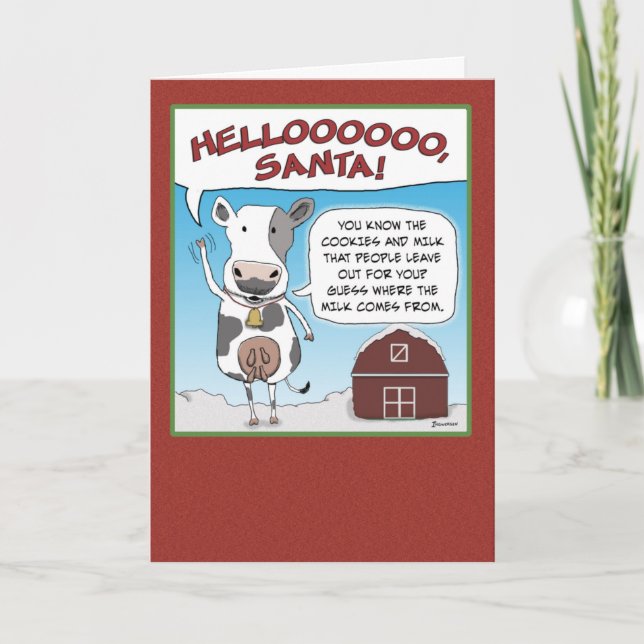 Cartão De Festividades Vaca Engraçada tenta atrair Papais noeis para o Na (Frente)