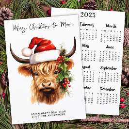Cartão De Festividades Vaca Highland 2025 Calendar Festivo Feliz Natal