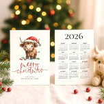 Cartão De Festividades Vaca Highland 2026 Calendário Feliz Natal<br><div class="desc">Cute Highland Cow Name 2026 Calendar Feliz Natal. Disponível digitalmente e impresso. Bonitinho festivo pelos desejos de férias, com este design divertido com uma doce vaca em terra alta no chapéu de Papai Noel. Feliz Natal está em um roteiro moderno e personaliza facilmente sua saudação e seu nome embaixo. Um...</div>