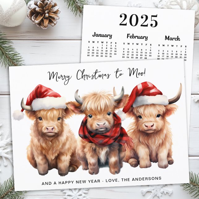 Cartão De Festividades Vaca Highland Adorable 2025 Calendário Natal (Criador carregado)