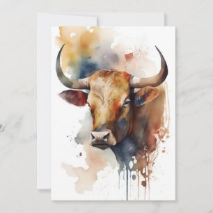 Cartão De Festividades Vaca Longhorn Em Aquarelas