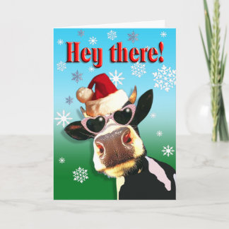 Cartão De Festividades Vaca Natal Moootizada Santa Hat