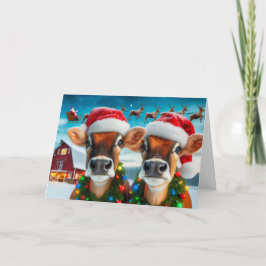 Cartão De Festividades Vacas Jersey prontas para placa de Papais noeis