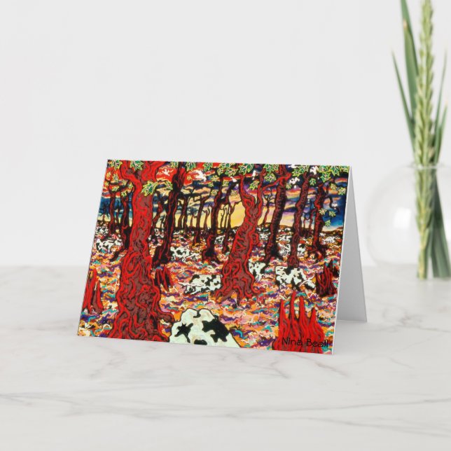 Cartão De Festividades "Vacas Na Floresta Na Hora De Natal", Nina Beall (Frente)