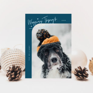 Cartão De Festividades Vagueando Através Do Natal Do Cachorro Foto Teal