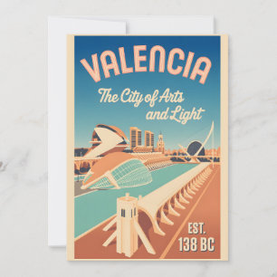Cartão De Festividades Valência Espanha Retrô Silhueta Urbana Viagem