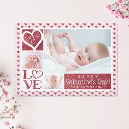 Cartão De Festividades Valentine 3 Photo Collage LOVE XOXO Hearts
