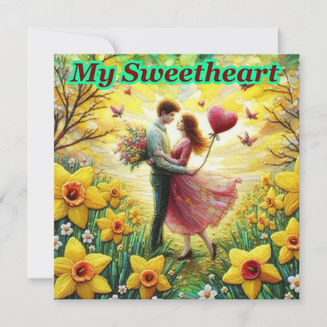 Cartão De Festividades Valentine Antigo ~MEU AMOR~ Casal ~ (Frente)