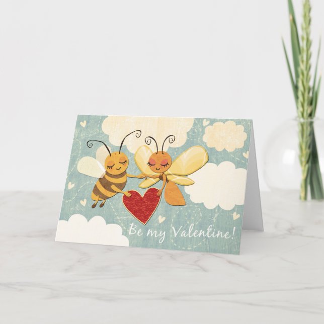 Cartão De Festividades Valentine Bee & Butterfly Greeting Card (Frente)
