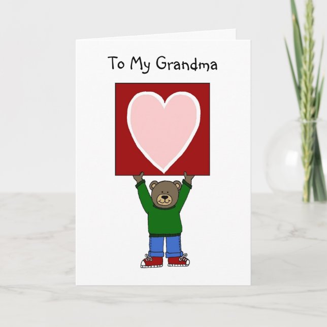 Cartão De Festividades valentine boy bear holding card for grandma (Frente)