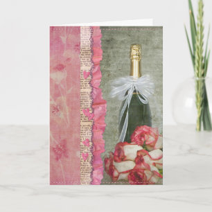 Cartão De Festividades Valentine champagne bottle with roses