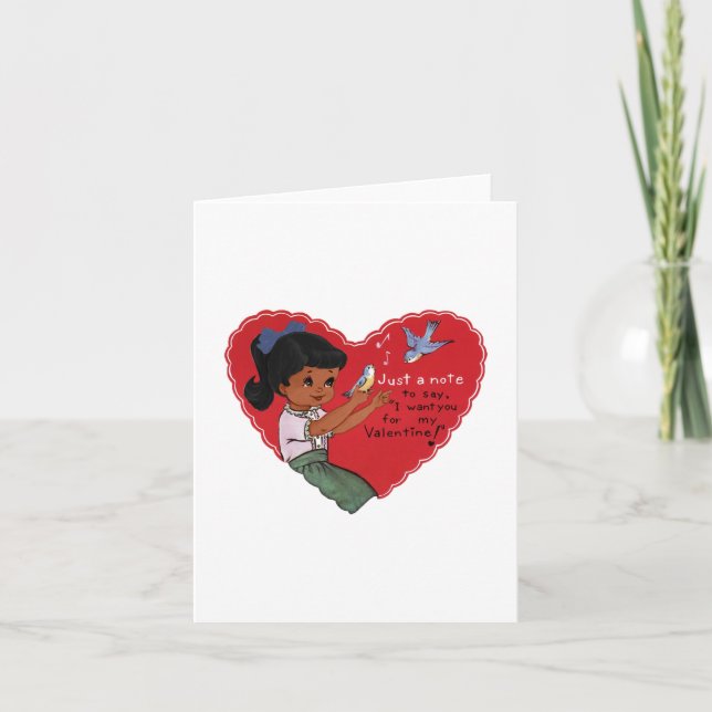 Cartão De Festividades Valentine de Menina Afro-Americana Vintage com Pás (Frente)
