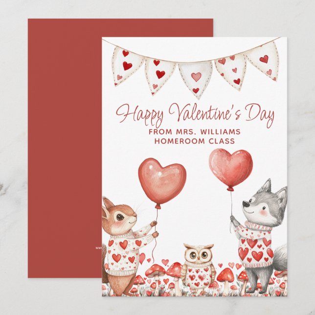 Cartão De Festividades Valentine do Professor para a Turma (Frente/Verso)