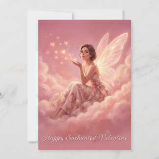 Cartão De Festividades Valentine Fairy on Pink Clouds Fantasy Art