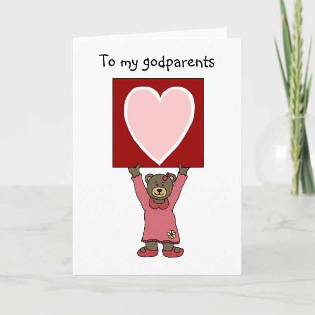 Cartão De Festividades valentine girl bear holding card for her godparent (Frente)