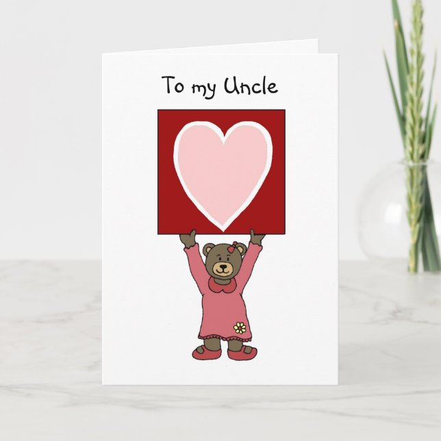 Cartão De Festividades valentine girl bear holding card for her uncle (Frente)