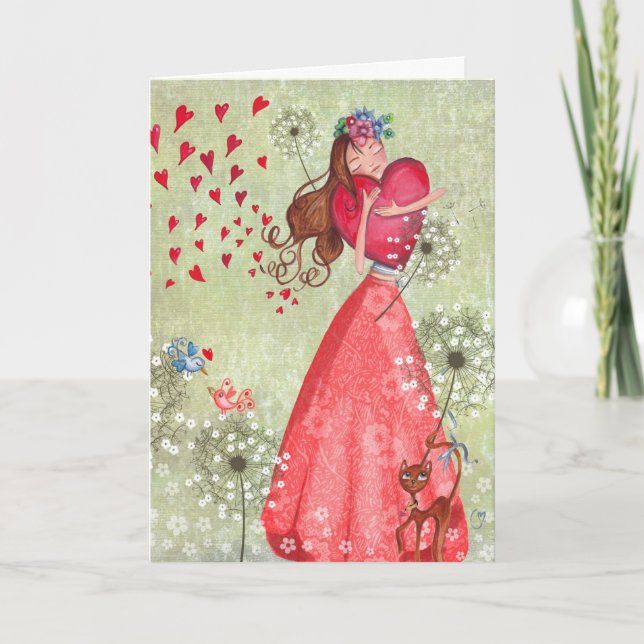 Cartão De Festividades Valentine Girl Love Hearts | Greeting Card (Frente)