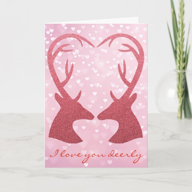 Cartão De Festividades Valentine Heart Glitter Deer (Frente)