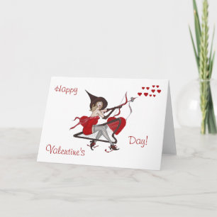 Cartão De Festividades Valentine Hearts Witch Cupid Card