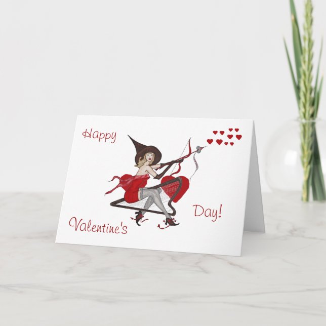 Cartão De Festividades Valentine Hearts Witch Cupid Card (Frente)