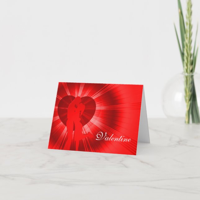Cartão De Festividades Valentine kissing couple red glow card (Frente)
