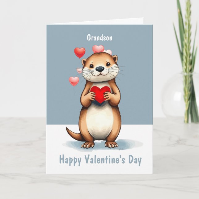 Cartão De Festividades Valentine Love Fun Cute Otter Love You Grandson (Frente)