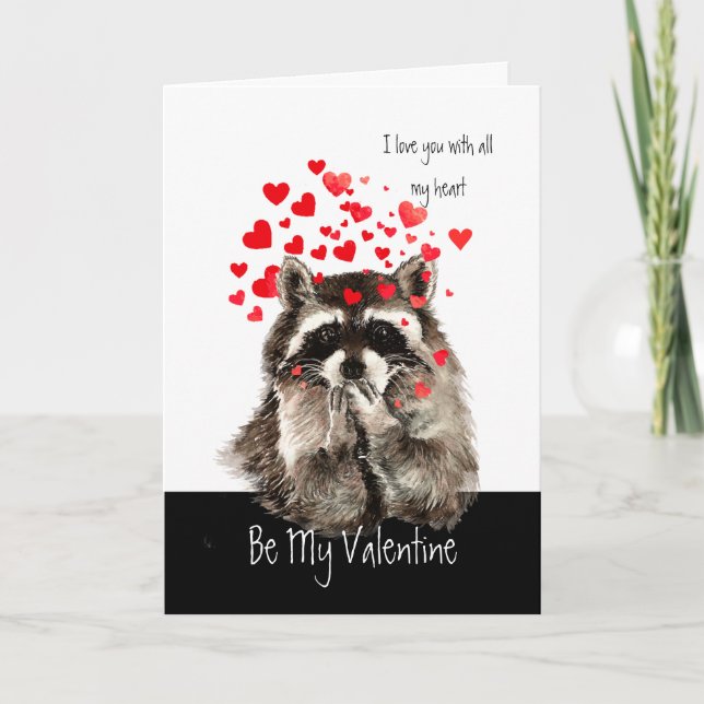 Cartão De Festividades Valentine Love Fun Raccoon Blowing Kisses (Frente)
