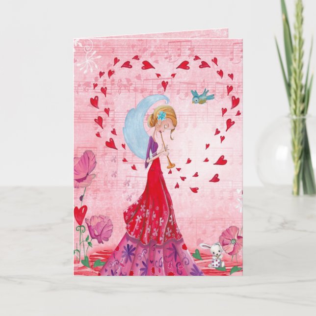 Cartão De Festividades Valentine Love Music Gir | Greeting Card (Frente)