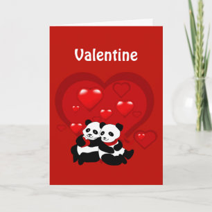Cartão De Festividades Valentine Panda Couple Hearts Custotom Card