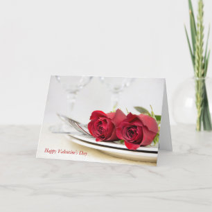Cartão De Festividades Valentine Red Roses on plate