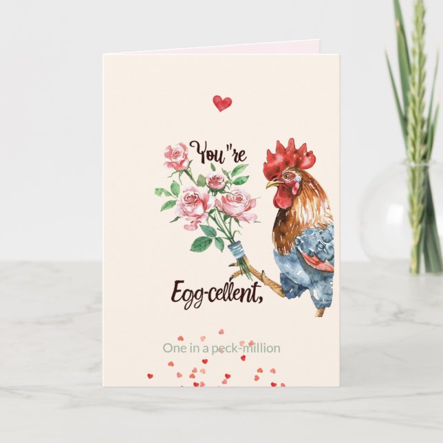 Cartão De Festividades Valentine’s Day Cute Egg-cellent Rooster Card (Frente)