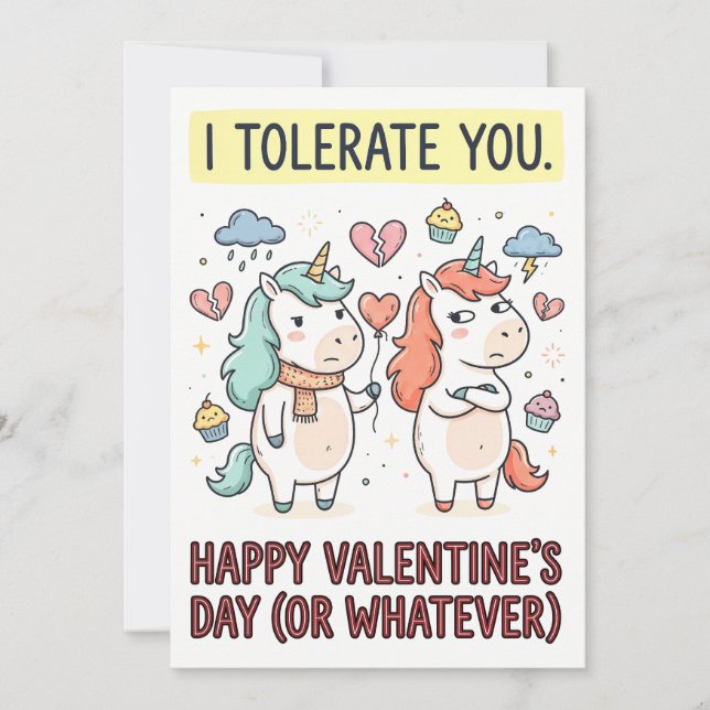 Cartão De Festividades Valentine’s Day Greeting Card with Unicorn Quote (Frente)