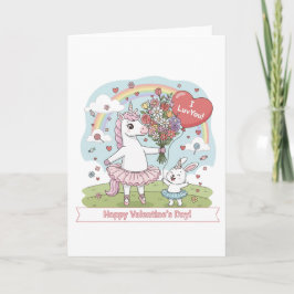 Cartão De Festividades Valentine’s Day Unicorn Bunny Greeting Card