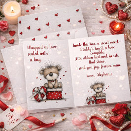 Cartão De Festividades Valentine’s Teddy Bear Gift Box with Poem