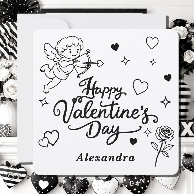 Cartão De Festividades Valentines Anjo & Doodle Romântico Personalizado (Criador carregado)