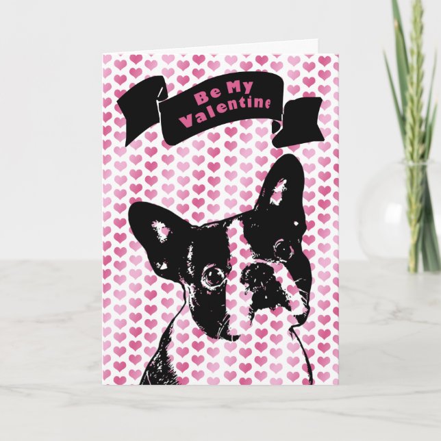 Cartão De Festividades Valentines - Boston Terrier Silhouette (Frente)