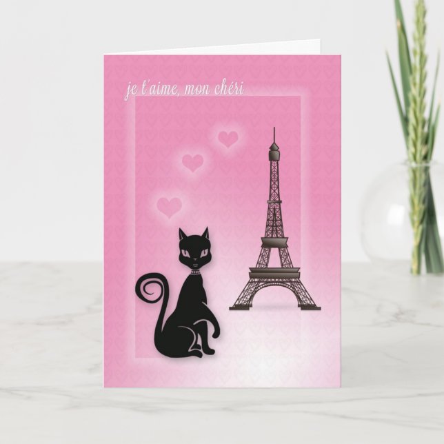 Cartão De Festividades Valentine's Cat Eiffel Tower Card (Frente)