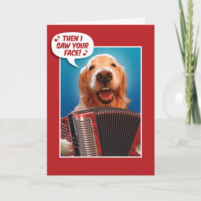 Cartão De Festividades Valentines Day Accordion-Playing Golden Retriever (Frente)
