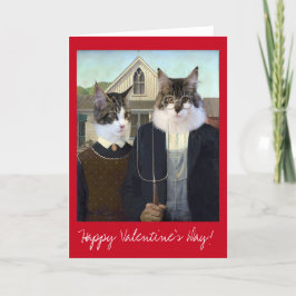 Cartão De Festividades Valentines Day American Gothic funny Cat