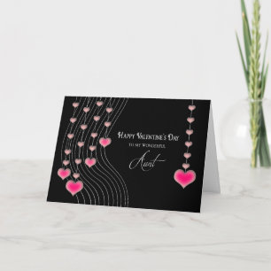 Cartão De Festividades Valentine's Day - Aunt - Black/Pink Hearts