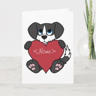 Cartão De Festividades Valentine's Day Black Dog with Blaze & Red Heart