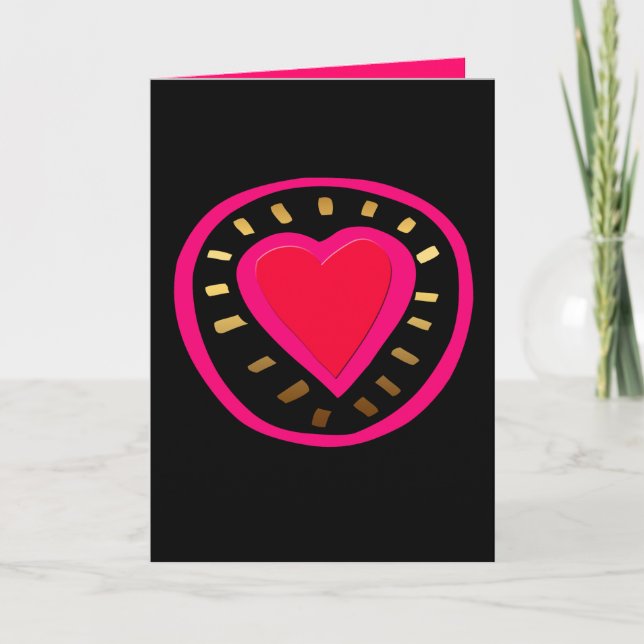 Cartão De Festividades Valentine's Day Black Modern Pink Heart Greeting (Frente)