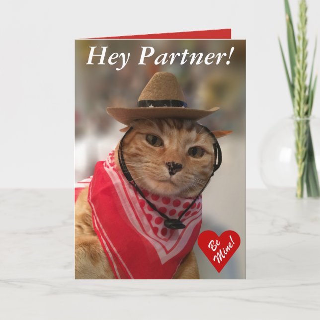 Cartão De Festividades Valentine's Day card for cat lovers and cowboys! (Frente)