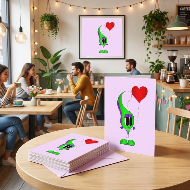 Cartão De Festividades Valentine's Day Cartoon Character (Whoa! Check out this very cool cartoon heart and Valentine's Day greeting card!)