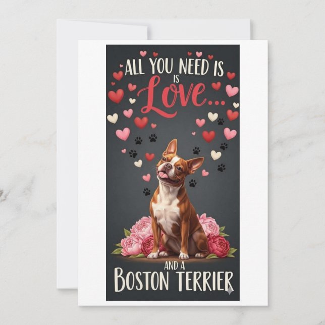 Cartão De Festividades Valentine's Day cute boston terrier dog Photo   (Frente)