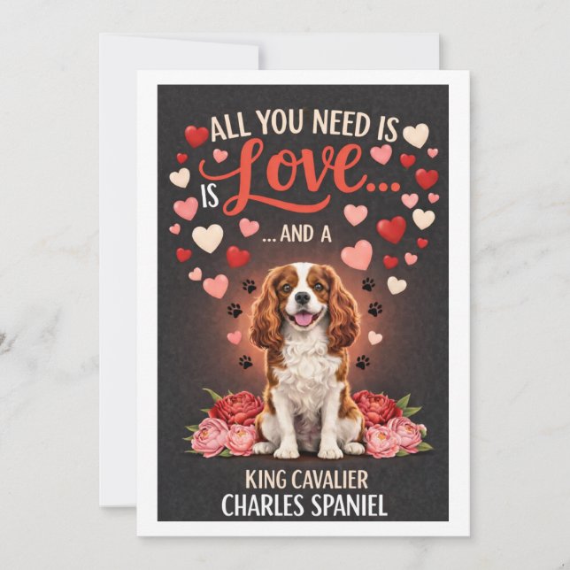 Cartão De Festividades Valentine's Day cute king cavalier charles spaniel (Frente)