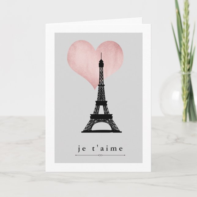 Cartão De Festividades Valentine's Day Eiffel Tower with Rose Gold Heart (Frente)
